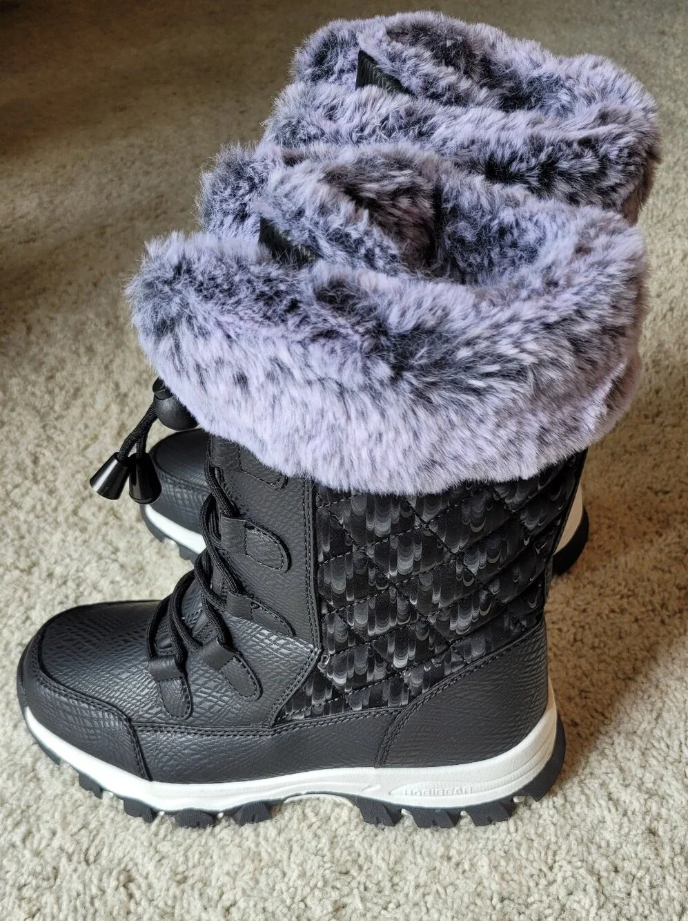 Pioneer Trail Snow  Boots From Hobibear black With Ice Blue Faux Fur  5 1/2